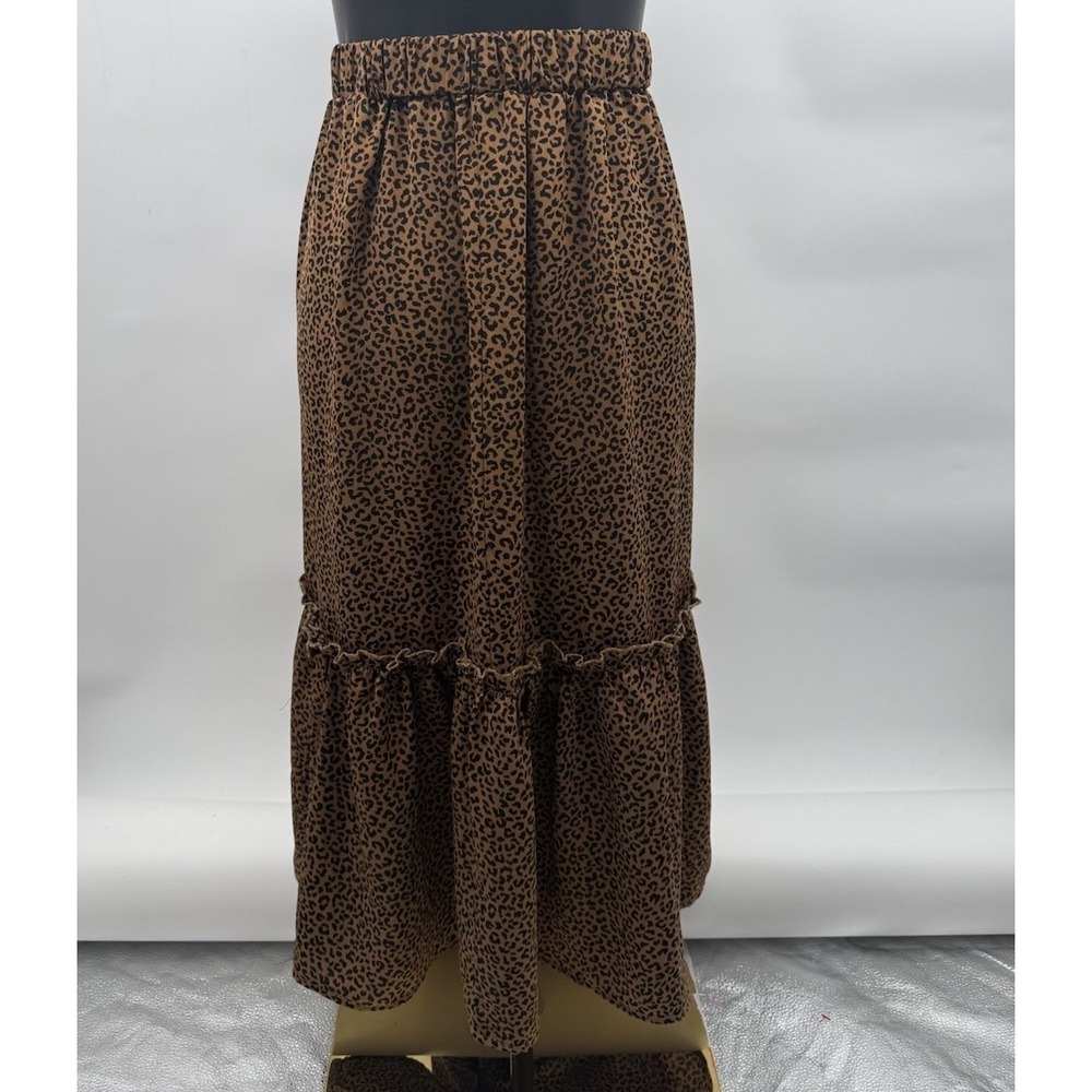 Women's Leopard Print Midi Skirt Elastic Waist Size 0XL - Picture 3 of 8